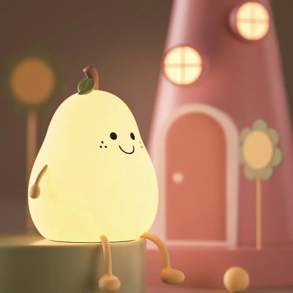 Night Light for Kids, Cute Silicone Nursery Pear Lamp for Baby and Toddler,Fruit NightLight for Boys and Girls,Squishy Night Lamp for Bedroom,Kawaii Bedside Lamp for Kids Room