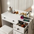 thumbnail image 6 of Linor 35.4" Makeup Vanity Desk with Mirror, Lights, and Chair, Farmhouse White Rustic Vanity Desk, Easily Assembled 3 Color Lighting Mode Makeup Vanity for Women, Wooden Top, 6 of 7