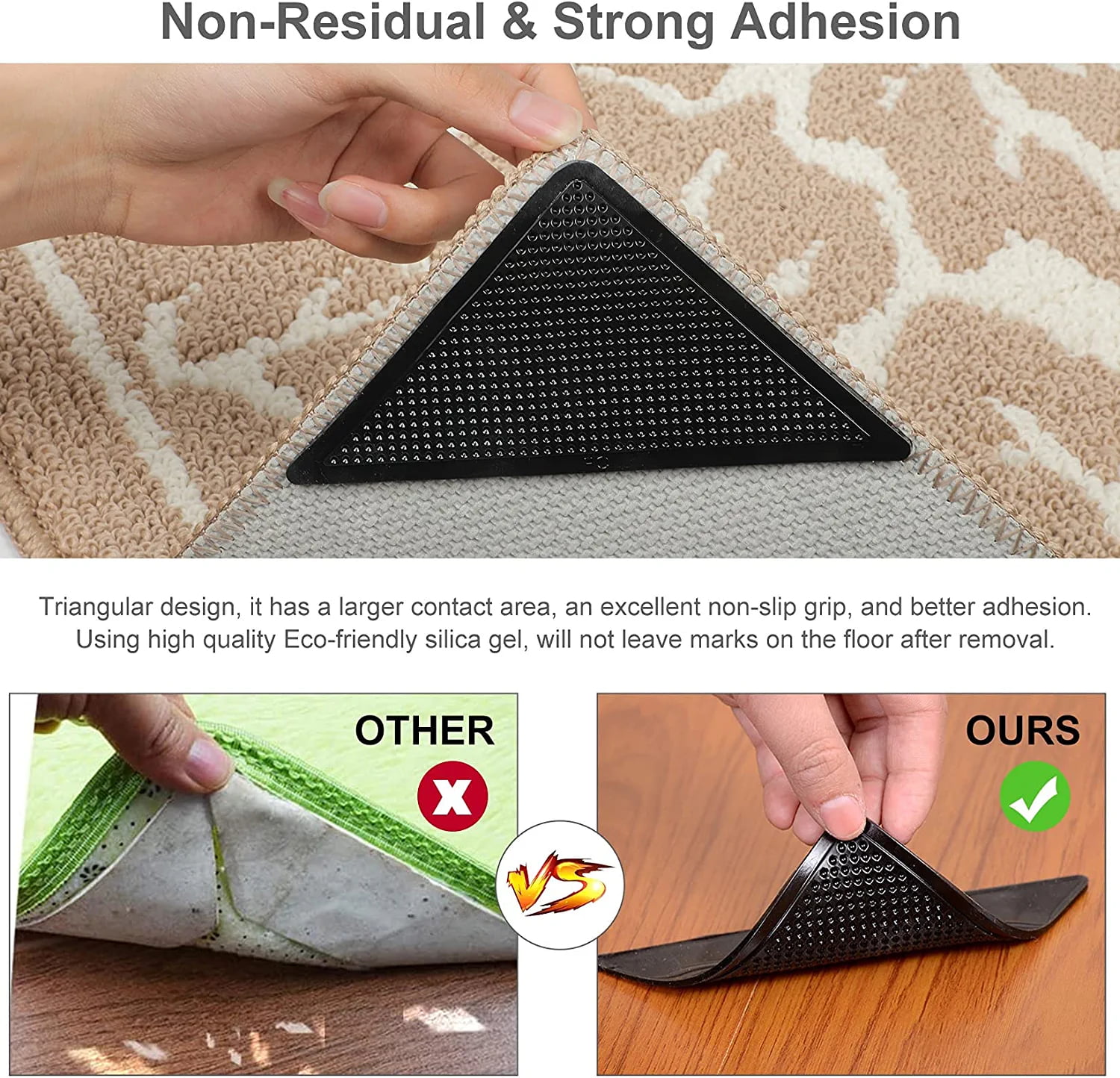 4 X Rug Carpet Mat Grippers Non Slip Anti Skid Reusable Washable Silicone  Grip