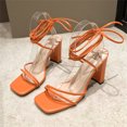 thumbnail image 6 of WIZUTIZ Block Heel Sandals for Women Dressy Sandals Women Comfort Trendy Stretch Lace-Up Bandage Sandals Pull-On Square Toe Shoes Low Heel (1"-2") Medium Solid Sandals Holiday Prime Orange, 6 of 6