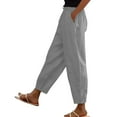 thumbnail image 2 of Women's Cotton Linen Nine Point Pants Elastic Waist Straight Leg with Pockets, 2 of 6