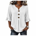 thumbnail image 2 of thefmos Women's V Neck Pullover Blouse 3/4 Sleeve Loose Fit Lightweight Solid Color Casual Top Summer Fall Outfit, White 2XL, 2 of 5