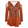 thumbnail image 4 of Fesfesfes Clearance Women Tunic Tops Printed Long Sleeve Tops V-Neck Zipper Casual Tops T-shirt, 4 of 4