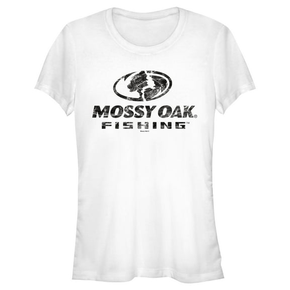 Junior's Mossy Oak Black Water Fishing Logo  Graphic Tee White Small