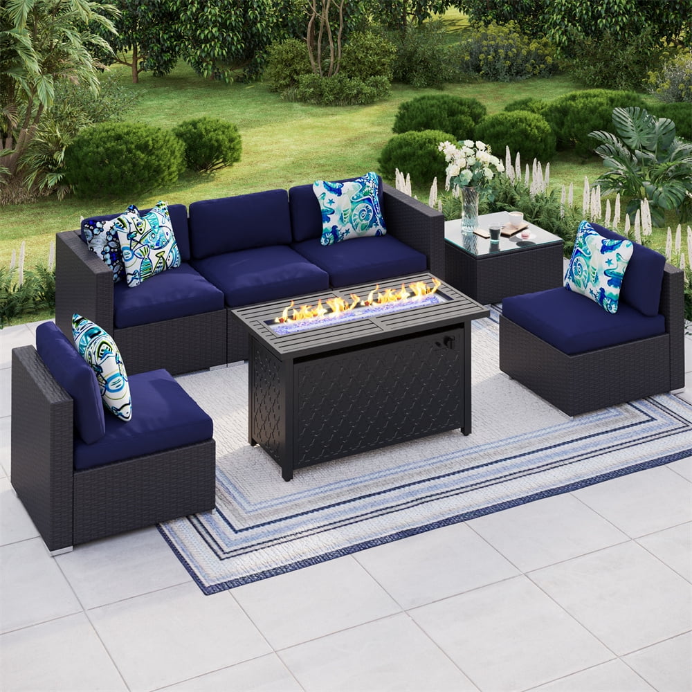 MF Studio 7 Pieces Outdoor Sectional Furniture Sets with Gas Fire Pit Table