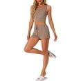 thumbnail image 2 of INSPIRE CHIC Conjunto de Pijama de Dos Piezas para Mujeres, Top de Tirantes de Punto Acanalado con Pantalones Cortos, Talla L, Caqui, 2 of 5