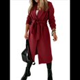 thumbnail image 2 of Chaqueta Clásica de Mujer con Solapa, Larga, Abertura Frontal y Cinturón, Abrigo Extra de Lana Vino Tinto XL, 2 of 6