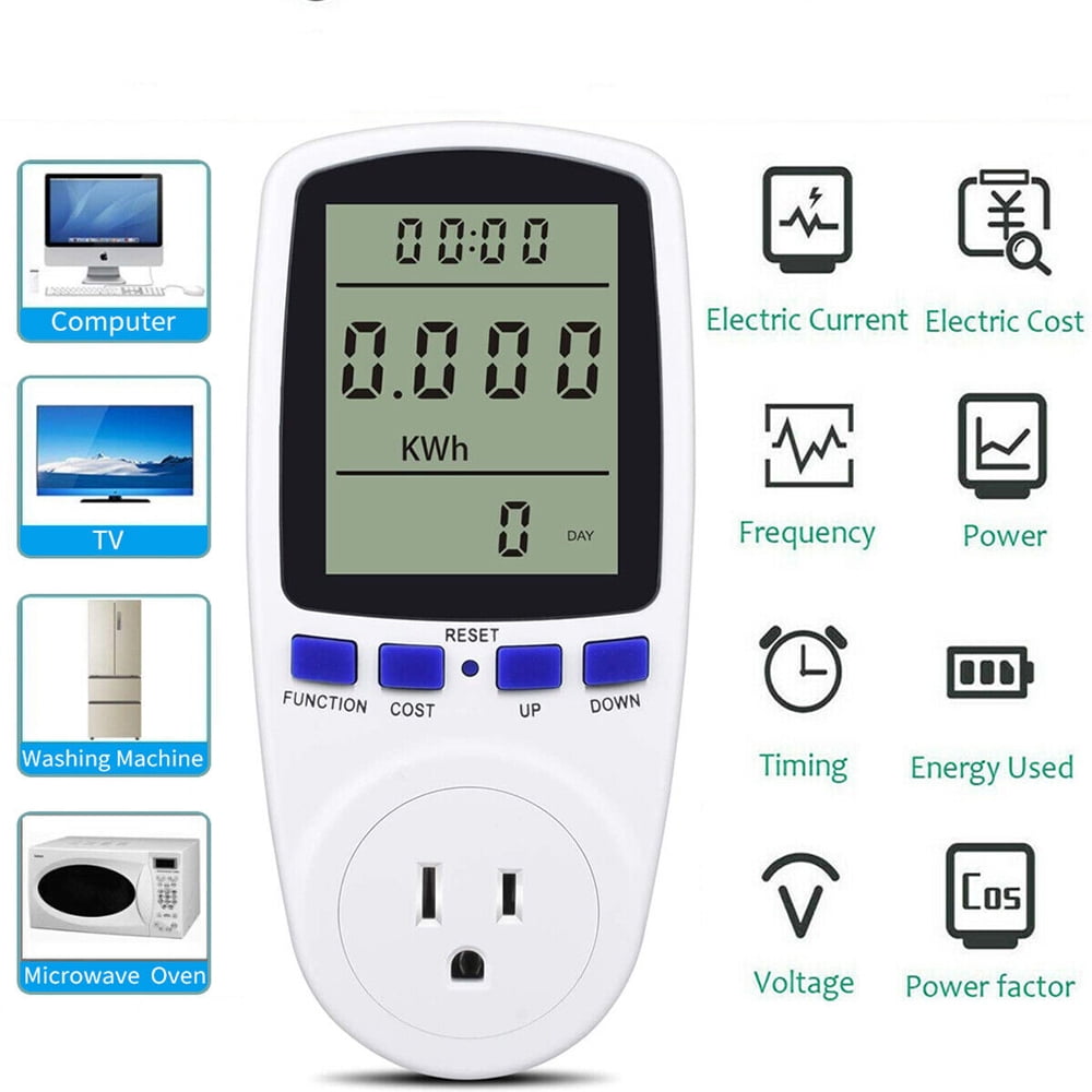 Electricity Usage Monitor Plug Power Watt Voltage Amps Meter with