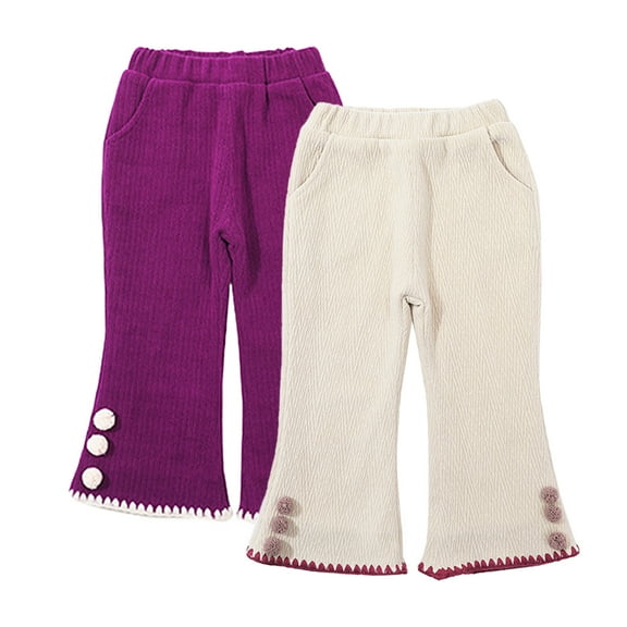 CSCHome Kids Toddler Winter Flare Leggings Pants for Girls Baby Warm Trousers Solid Color Thick Fleece Bottoms for 1M-10Y