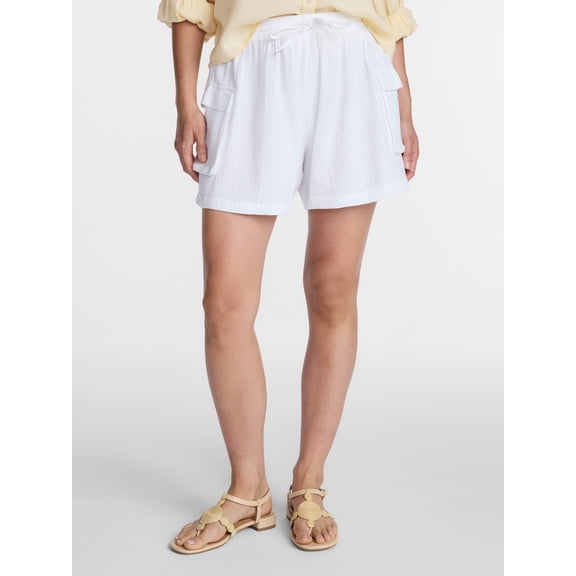 Time and Tru Women's Double Cloth Cargo Shorts, 100% Cotton, Sizes XS-XXXL