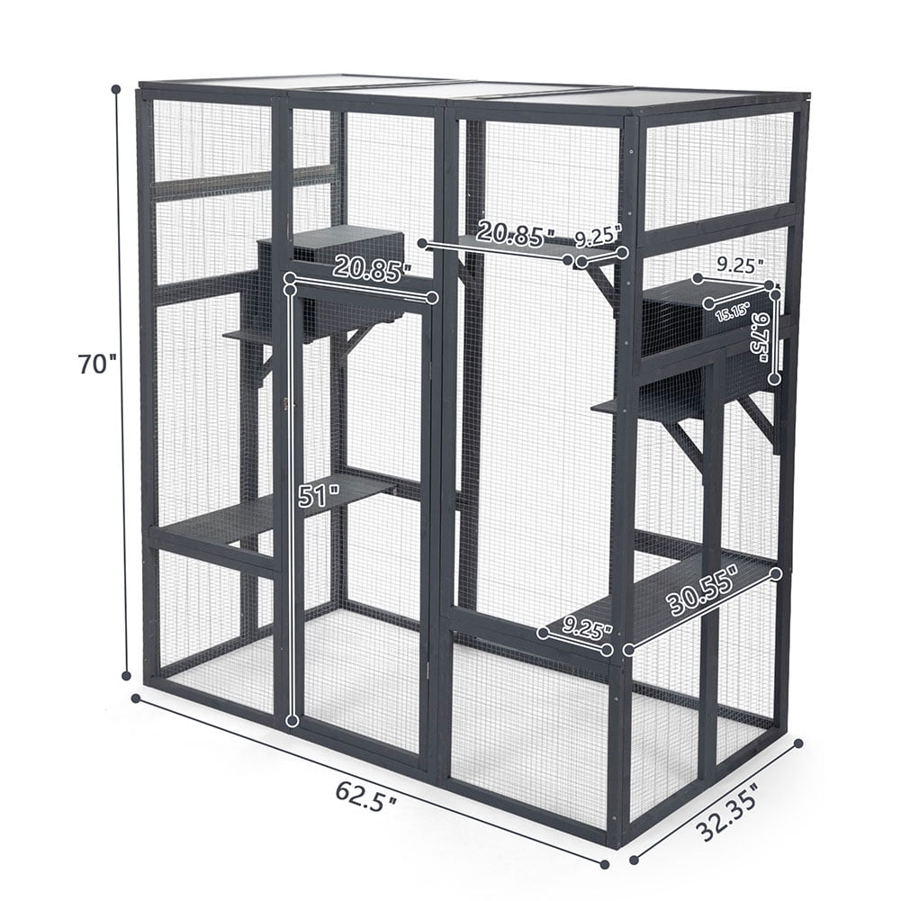 Kadyn Large Wooden Cat Cage with Top Sun Panel, Perch, Wooden Indoor Outdoor Cat Enclosure, Sleeping Box Wooden Outdoor Cat Enclosure, Large Cat House with Perch, Gray Kadyn Large Wooden Cat Cage with Top Sun Panel, Perch, Wooden Indoor Outdoor Cat Enclosure, Sleeping Box Wooden Outdoor Cat Enclosure, Large Cat House with Perch, Gray