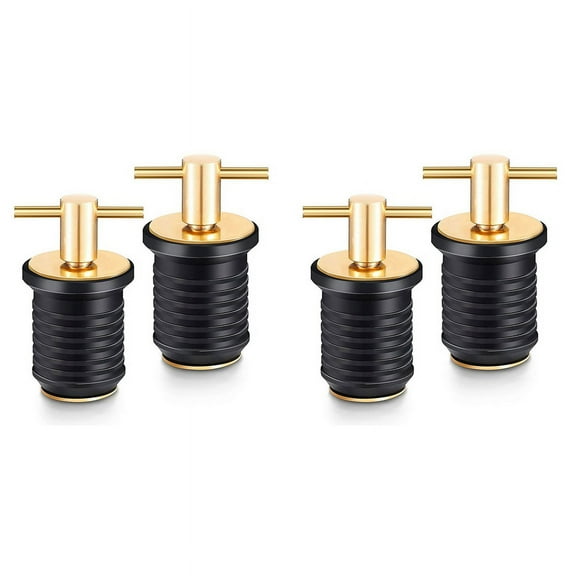 4 Pcs T-Handle Drain Plug -Turn Marine Boat Drain Plugs Rubber Plugs with Brass Handle Boat Marine Accessories