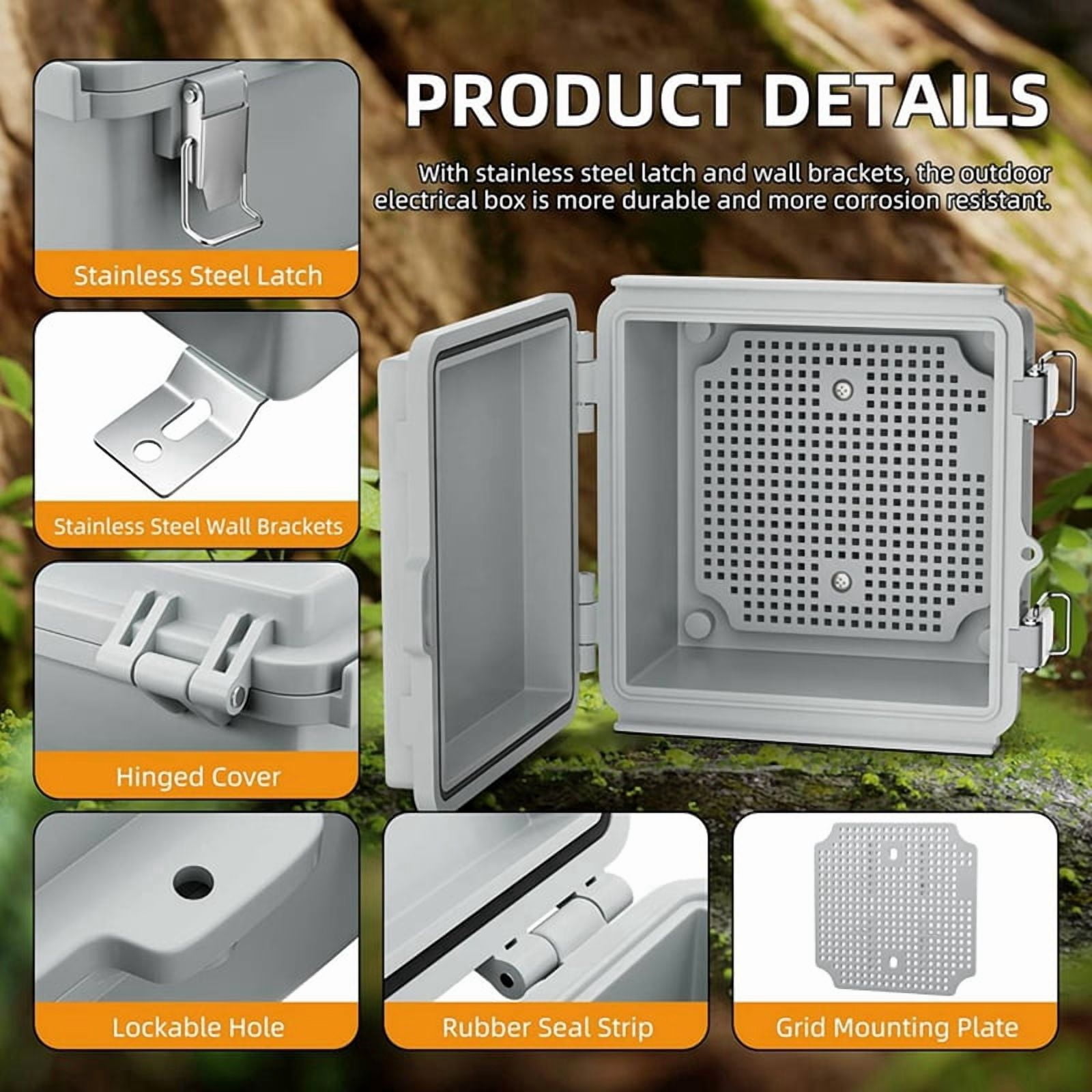2X Outdoor Electrical Box IP67 Outdoor Waterproof Distribution Box Outdoor Hinge Power Box Waterproof Junction Box