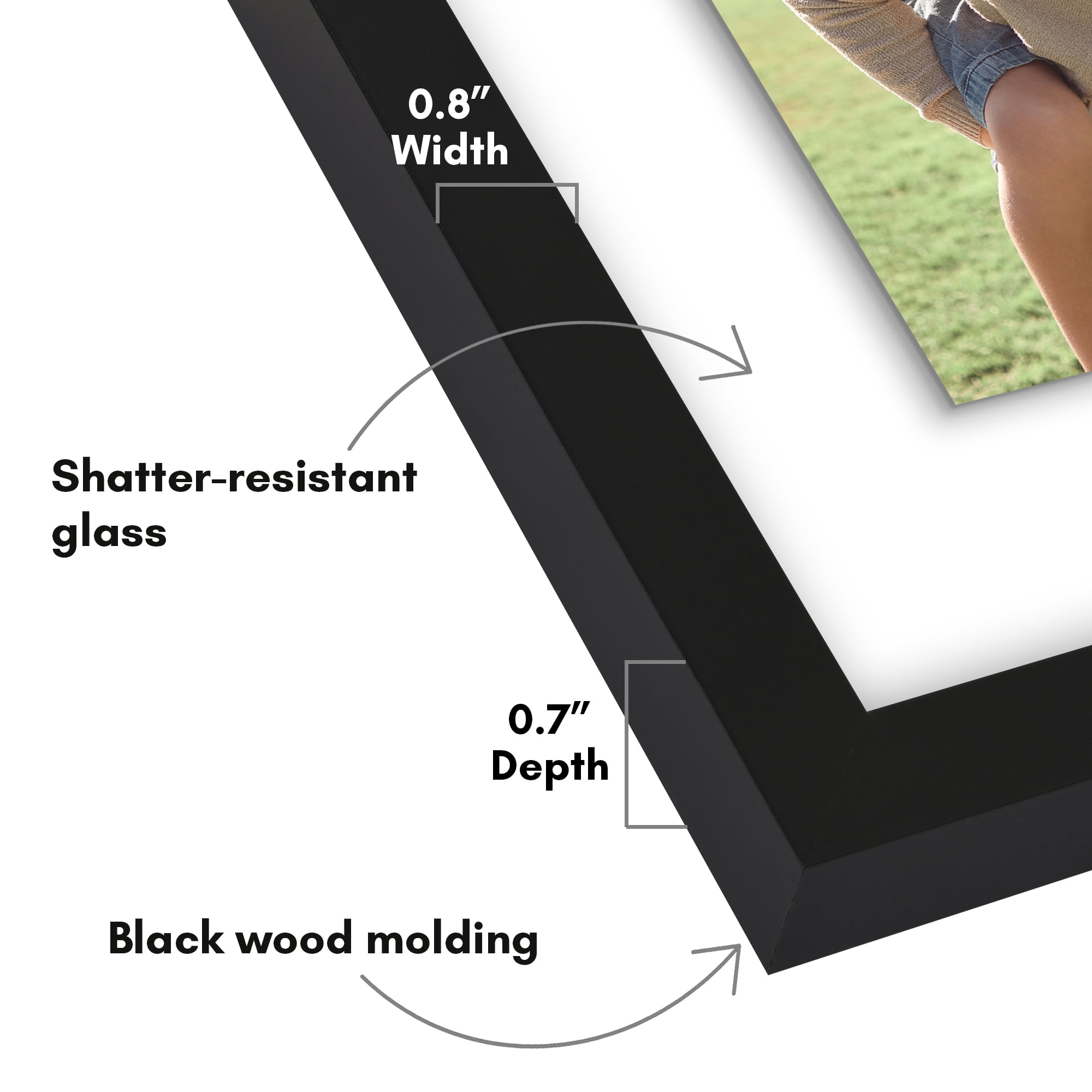 Americanflat 8.5x11 Picture Frame Floating Polished Crystal Clear Glass Display Photo Signature Float - Black