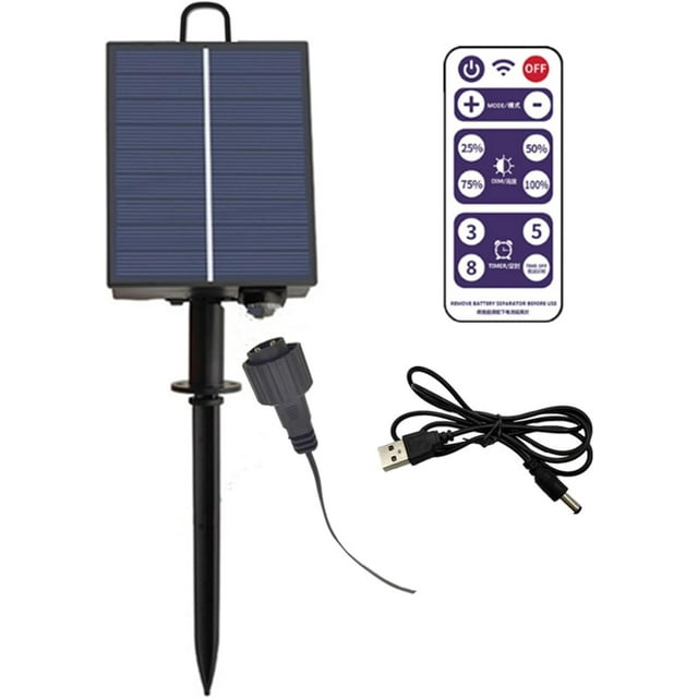 HUGFEGWE Solar Battery Box for LED String Lights, Outdoor String Lights Control Panel with DC Charging 8 Remote Control Modes Pack Powered Lithium Panel Light w/Remote Control (24V) CA919-67875