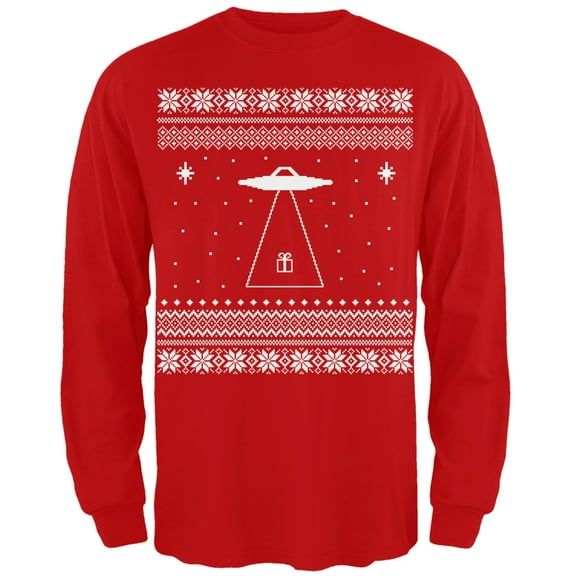 Alien Beam Ugly Christmas Sweater Red Long Sleeve T-Shirt