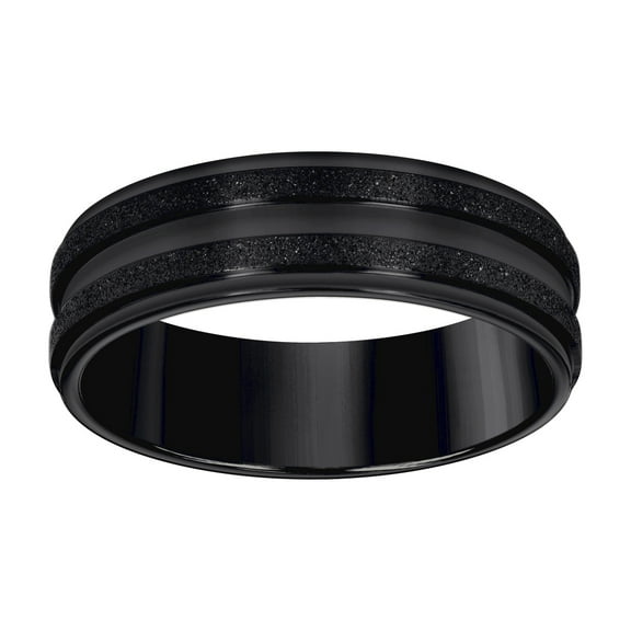 Stainless Steel Black-tone Mens Stone Finish Grooved Comfort-fit Wedding Band 7mm Size 12 Wedding Band for Men
