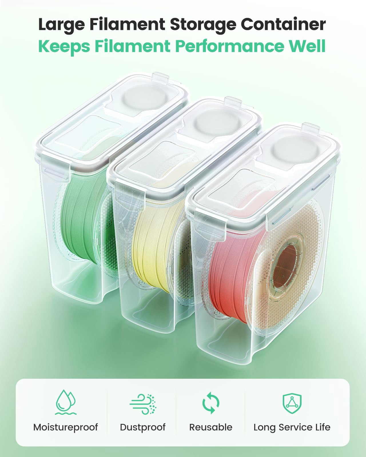 Aokeyee Filament Storage Box 4 Pack Filaments Container for 3D Printing Filament Sealing and Protection with Label Water-Proof and Dust-Proof 4.0L
