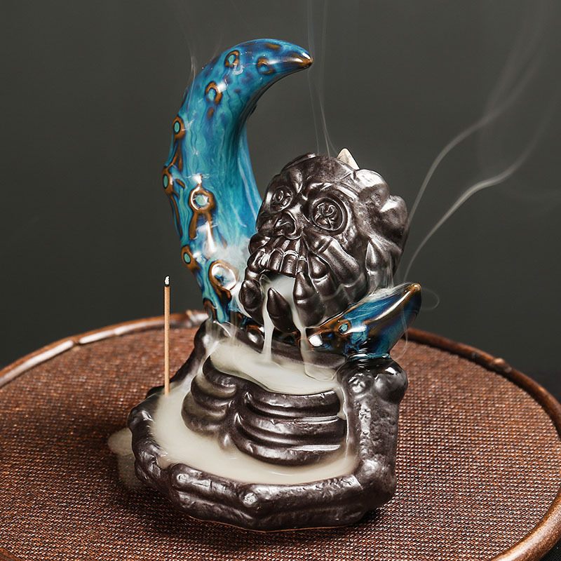 Backflow Incense Holder Burner Spooky Moon and Skull Incense Burner Waterfall Incense Burner Skull Decor