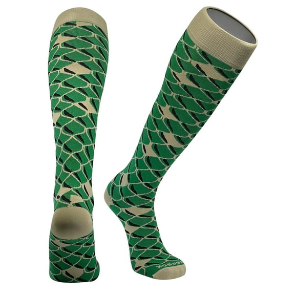 Pearsox Fish, Dragon Scales Knee High Long Socks - Green Vegas Gold (XS)