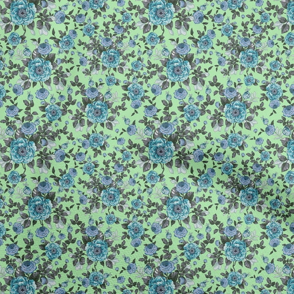 oneOone Cotton Poplin Twill Mint Green Fabric Florals Quilting Supplies Print Sewing Fabric By The Yard 56 Inch Wide