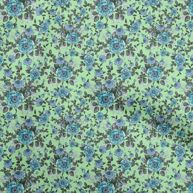 oneOone Tissu Polyester Spandex Vert Menthe Fleurs Matériel de Robe Tissu Imprimé Tissu au Mètre 56 Pouces de Large