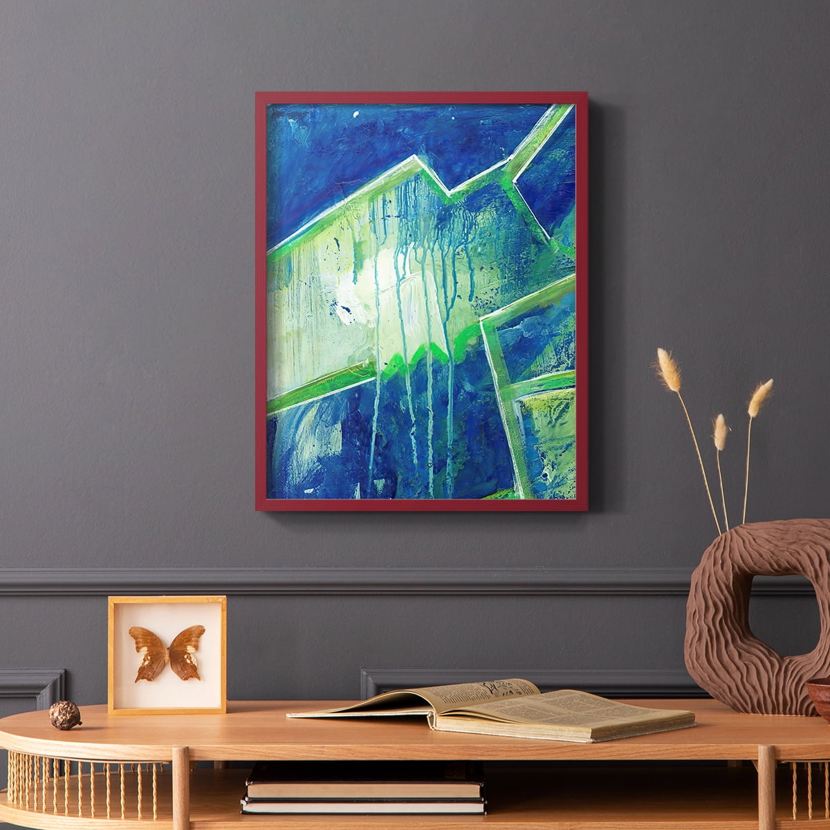 Geometric in Cool V Framed Print in Red Solid Wood Framed Print No Nail Hanging