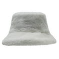 thumbnail image 2 of Women's Faux Fur Bucket Hat, Winter Plush Fisherman Cap with Soft Pile Lining, Crushable Warm Hat for Skiing and Travel, Fuzzy Insulated Bucket Hat for Cold Weather Activities - White, 2 of 7