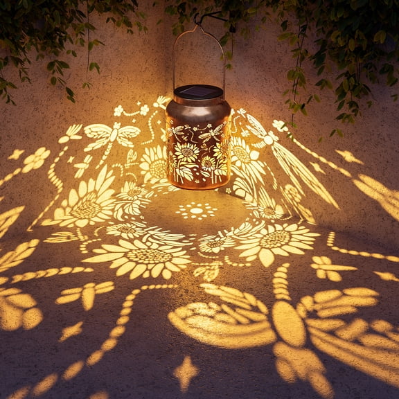 Yinghao Solar Lanterns Hanging Waterproof Garden Dragonfly Sunflower Lights Decoration Gift for Women Mom, Metal Vintage Style for Outside Yard