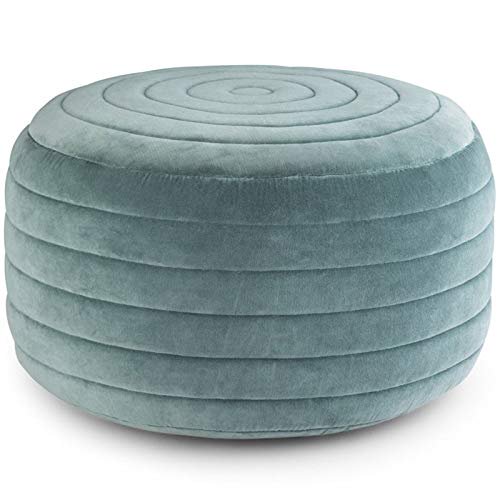 SIMPLIHOME Pouf Rond Boho Vivienne en Velours Turquoise, Repose-Pieds, Rembourré, pour le Salon, la Salle Familiale