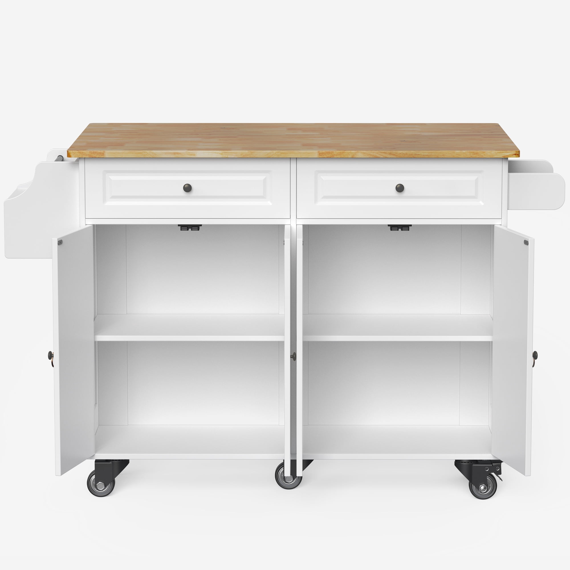 Lofka Kitchen Island, Rolling Kitchen Carts with Wheels & 52" Folding Drop Leaf, Mobile Storage Cabinet with 2 Drawers for Dining room, White