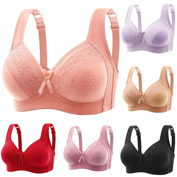Ahuyic Summer Womens Bras,Plus Size Bras for Women,Women's Daily Adjustable Underwear Gathered Thin Bra Without Steel Ring
