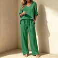 thumbnail image 7 of BRELIL Women's 2 Piece Sets Summer Wide Leg Pants V Neck Short Sleeve Tops Casual Lounge Matching Sets Solid Boho Vacation Travel Outfits Loose Tracksuit, Green XL, 7 of 7