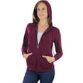 thumbnail image 6 of ToBeInStyle Women's Thin Fabric Long Sleeve Kangaroo Pocket Zip Up Hoodie - Burgundy - Medium, 6 of 7