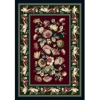 Milliken Red Floral Bordered Area Rug Chelsea Garnet - Aprx 5' 4" x 7' 8"
