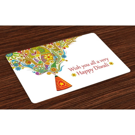 - Diwali Placemats Set of 4 Tribal Festive Religious Celebration Cone with Star Spraying Paisley Artwork Print, Washable Fabric Place Mats for Dining Room Kitchen Table Decor,Multicolor, by Ambesonne