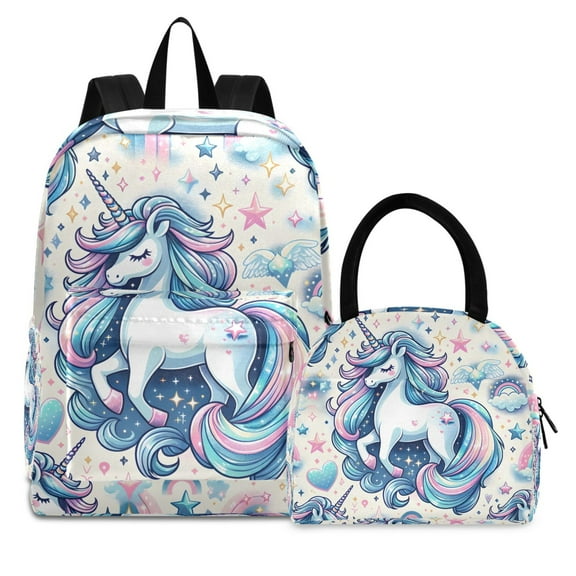 ALAZA Backpack Set Cute Unicorn and Clouds Elementary School Bags Student BookBag with Lunch Bag