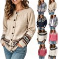 thumbnail image 5 of JUUNthy Womens Cardigan Sweater, Long Sleeve Button Down Vintage Pattern 2026 Fashion Casual Knit Outerwear Navy Blue M, 5 of 14