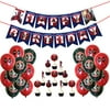 Superhero Deadpool Party Decorations Supplies Sets for Birthday Party, 45 Pcs Deadpool Themed Party Supplies Kit Includes 1 Birthday Banner - 20 Latex Balloons - 24 Cupcake Toppers for Children,A
