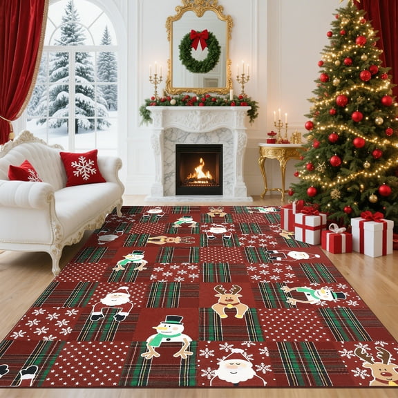 Hasoo Christmas Plaid Room Decor Carpet Indoor Modern Washable Throw Rug for Living Room 5' x 7' Red