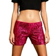 thumbnail image 3 of Feancey Women's Sequin Shorts Elastic Low Rise Party Shorts Solid Color Straight Leg Glitter Short Fashion Disco Night Club Short Pants Hot Pink S, 3 of 9