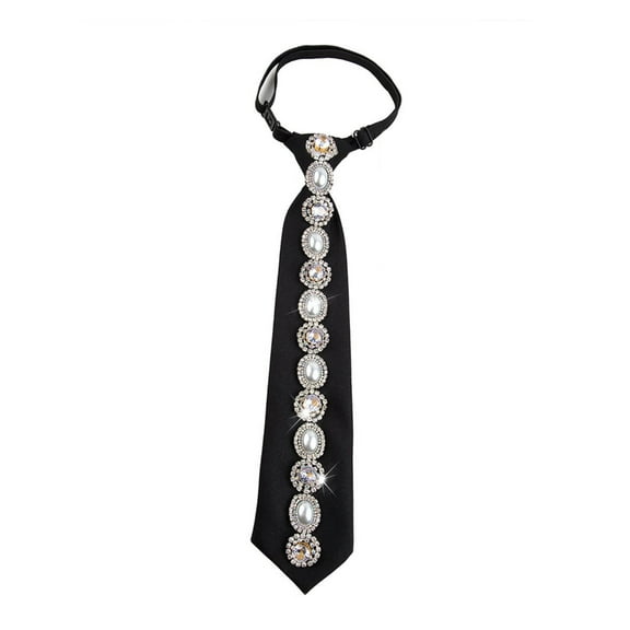 Aellinatey Women's Black Necktie with Elegant Crystal Pearls Embellishment Pre Tied Tie