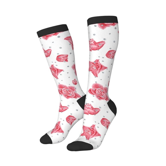 Knee High Socks for Women Men Athletic - pink flowers_A Thigh-High Black Sole Comfort Breathable Long Socks for Casual Travel Running
