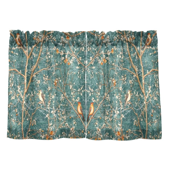 Nature's Birds in Bloom Kitchen Curtains Tier Set 27x24 Inch 2 Panels Semi Sheer Light Filtering Privacy UV Protection