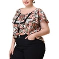 thumbnail image 4 of Unique Bargains Women's Plus Size Chiffon Tie-Neck Tassel Flare Sleeve Floral Tops 2X Black, 4 of 6