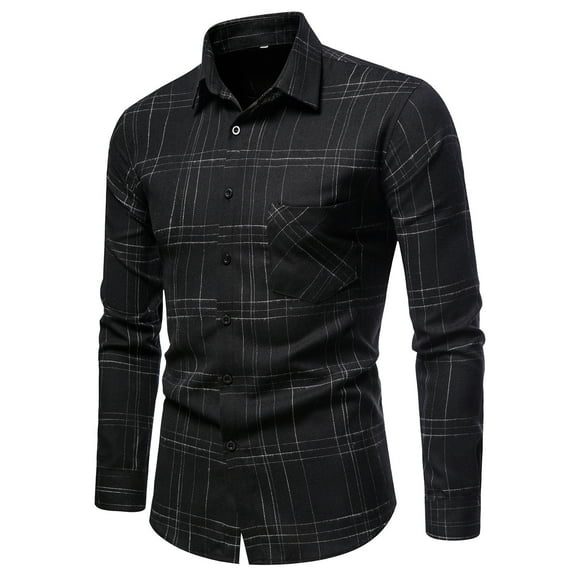 CEHVOM The New Men's Regular-Fit Long-Sleeve Plaid Flannel Shirt Multicolor