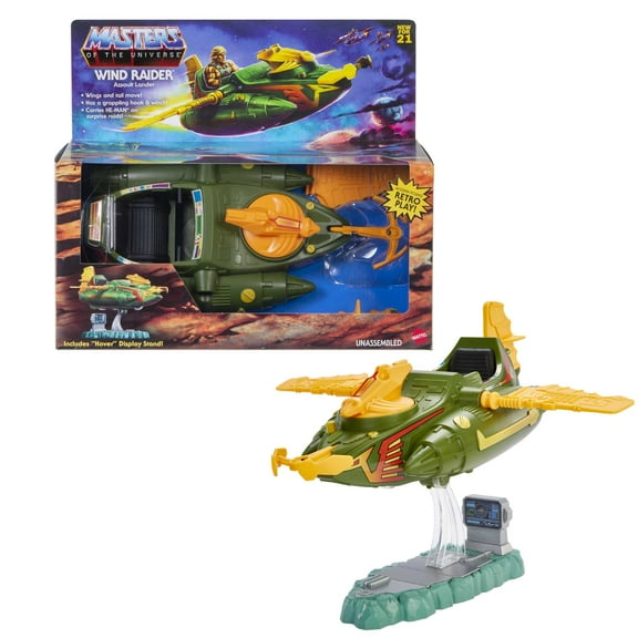 Masters of the Universe Origins Wind Raider Vehicle with Tow Hook, MOTU Toy Collectible with Stand