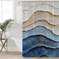 thumbnail image 2 of Extra Long Shower Curtain 72x84 Inch, Blue Beige Shower Curtain Waterproof Bathroom Decor Coastal Wave Modern Abstract Art Fabric Bath Curtain Set Accessories with Hooks, 2 of 6