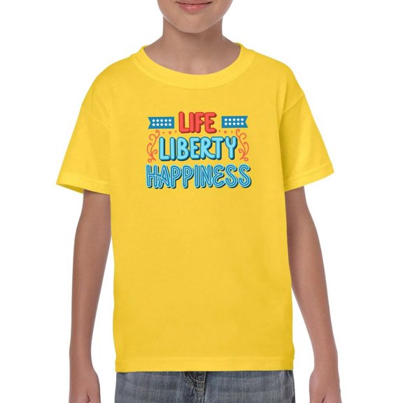 Life Liberty Happiness Neon T-Shirt Juniors -Image by Shutterstock, x-Large