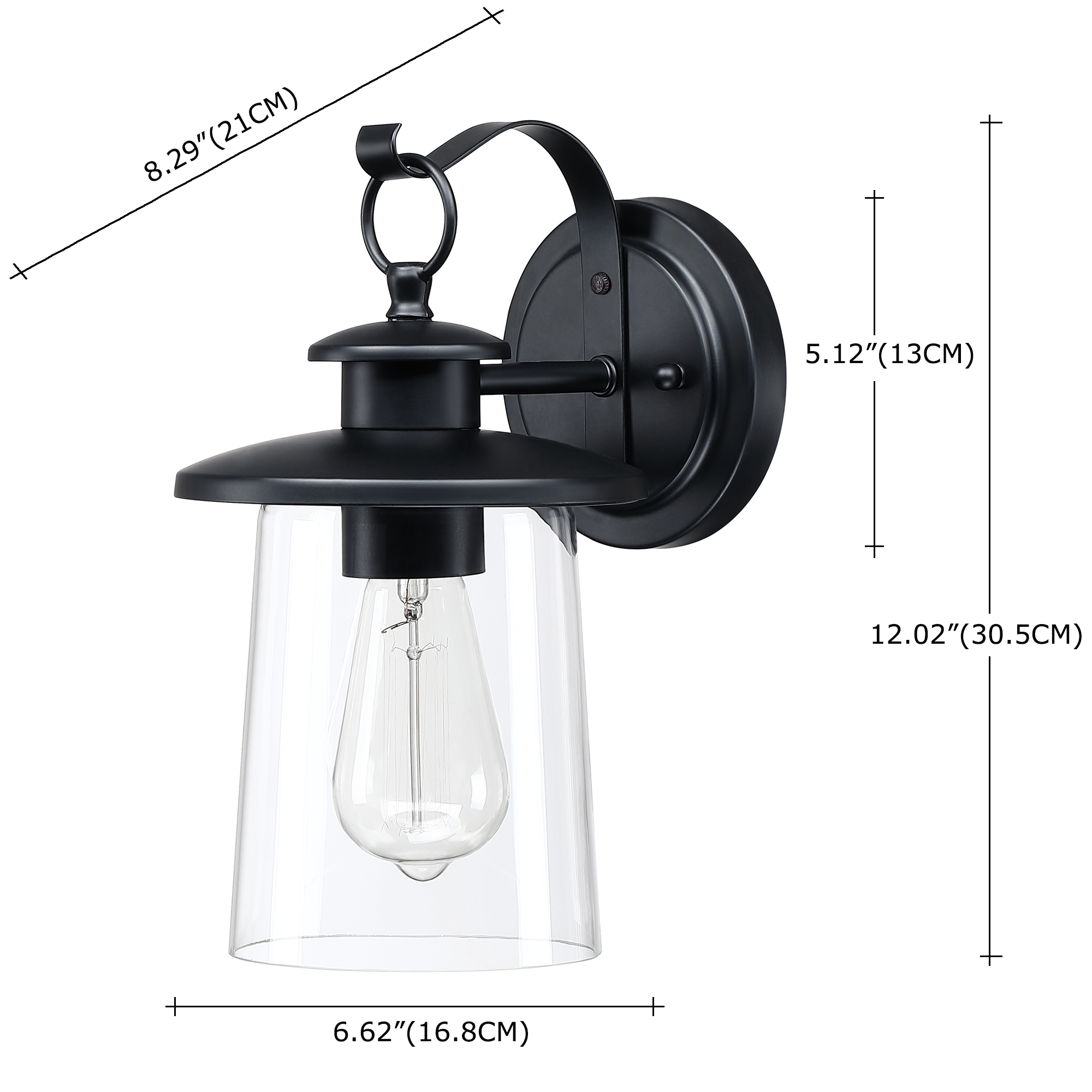12 Inch Outdoor Light Fixture, Matte Black Exterior Wall Sconce for Porch Front Door
